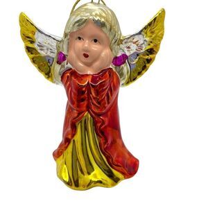 Vintage 1980s Angel Christmas Ornament Red
